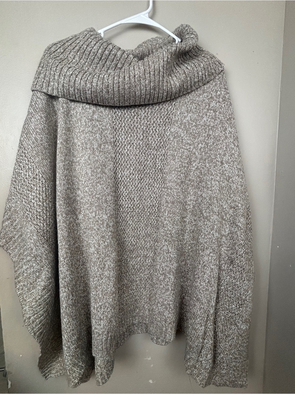 New York & Company Taupe Mix Cowl Neck Poncho Sweater